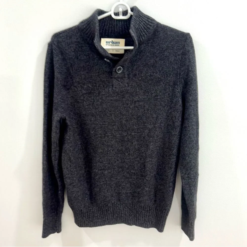 Urban Pipeline men’s heather gray 1/4 button cotton blend sweater size small